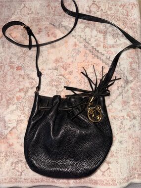 Michael Kors Black Leather Drawstring Crossbody Bag with Tassel Charm